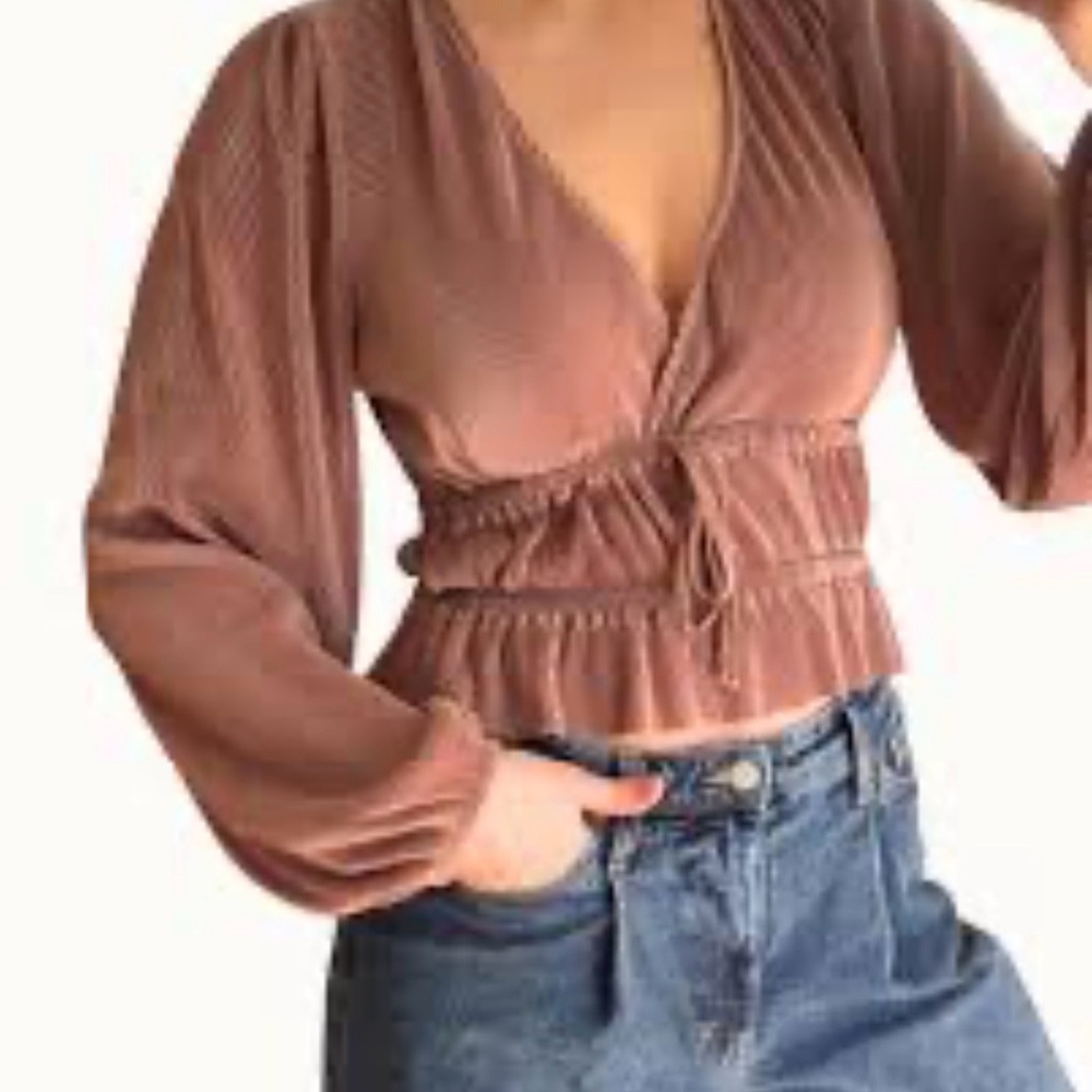 Zara Mauve V-Neck Blouse